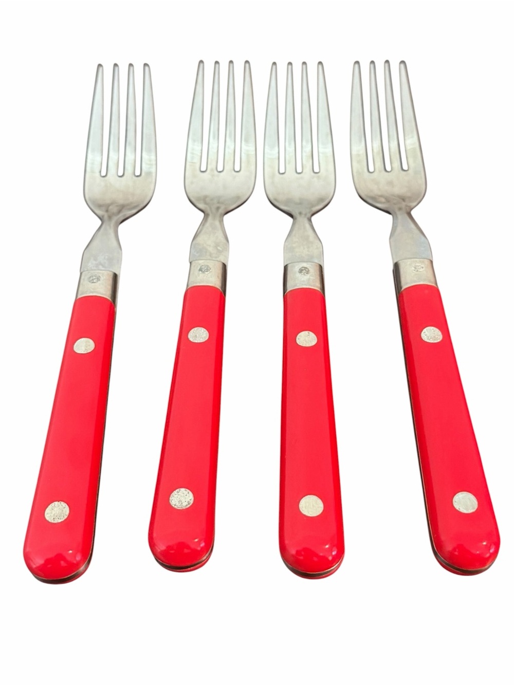 Washington Forge Mardi Gras Red Handle Dinner Fork Set 4 Korea Vintage